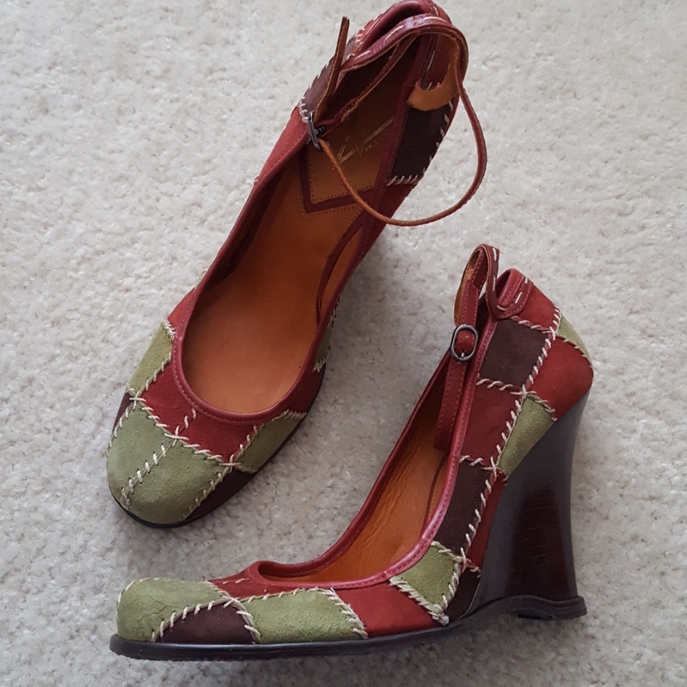Vince Camuto Red and Green Patchwork Wedge Shoes